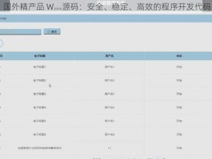 国外精产品 W灬源码：安全、稳定、高效的程序开发代码