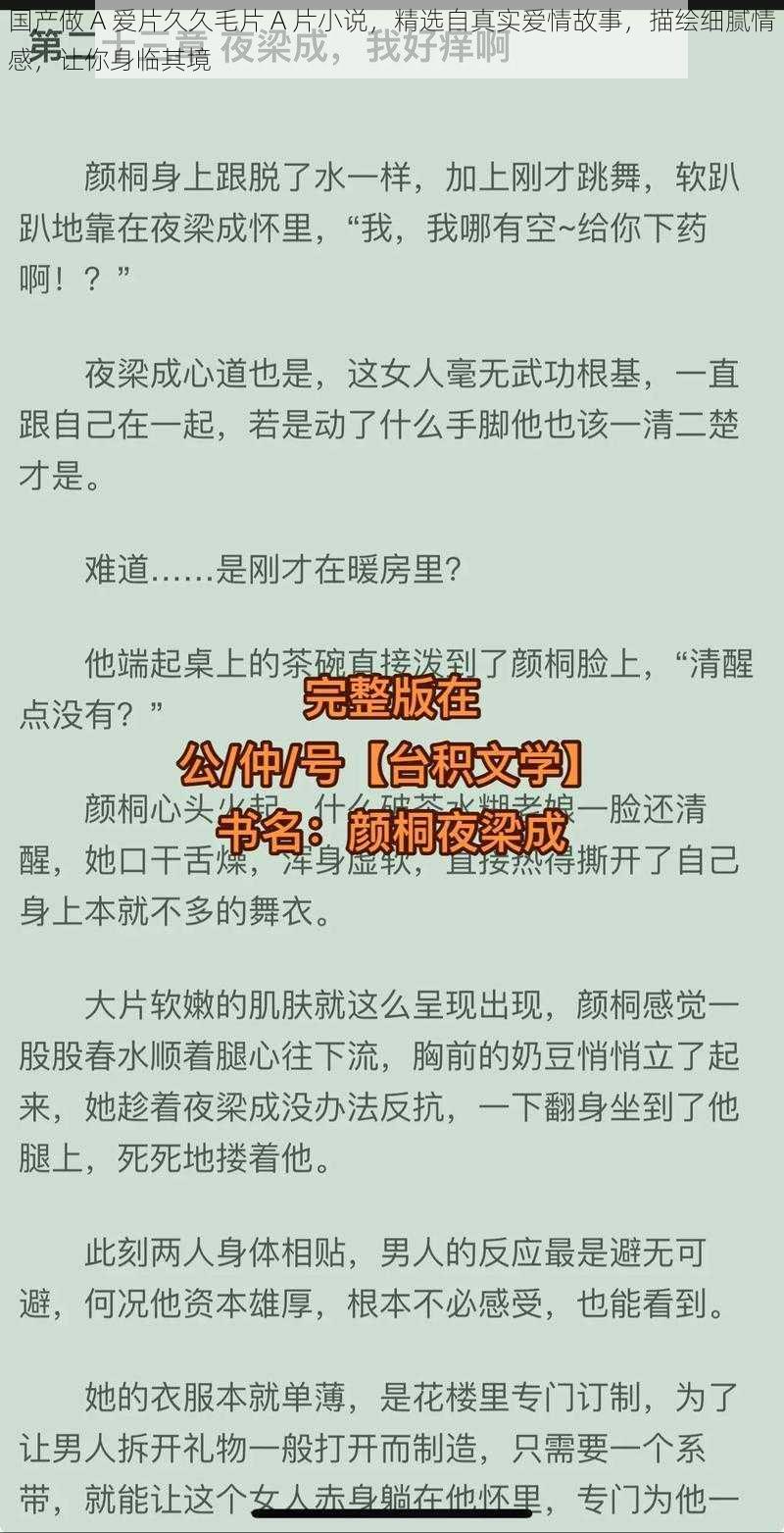 国产做 A 爱片久久毛片 A 片小说，精选自真实爱情故事，描绘细腻情感，让你身临其境