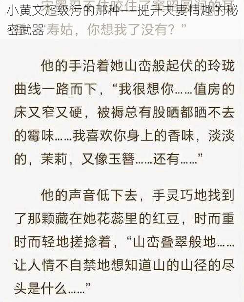 小黄文超级污的那种——提升夫妻情趣的秘密武器