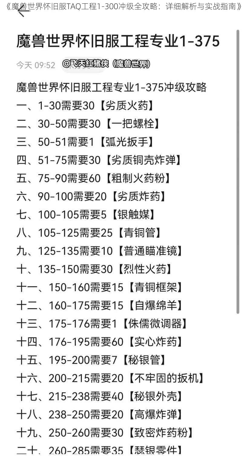 《魔兽世界怀旧服TAQ工程1-300冲级全攻略：详细解析与实战指南》