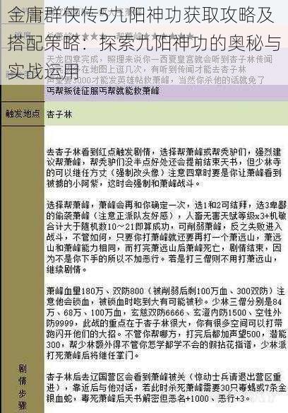 金庸群侠传5九阳神功获取攻略及搭配策略：探索九阳神功的奥秘与实战运用