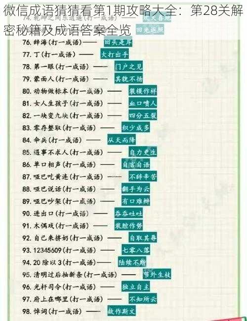 微信成语猜猜看第1期攻略大全：第28关解密秘籍及成语答案全览