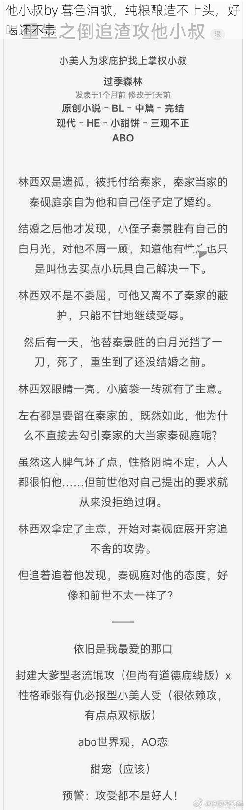 他小叔by 暮色酒歌，纯粮酿造不上头，好喝还不贵