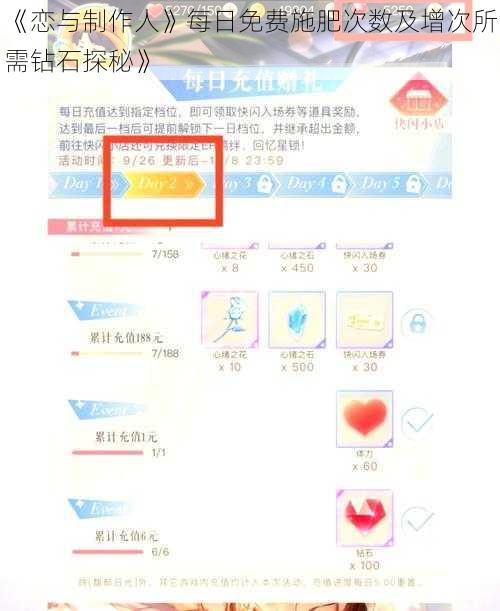《恋与制作人》每日免费施肥次数及增次所需钻石探秘》