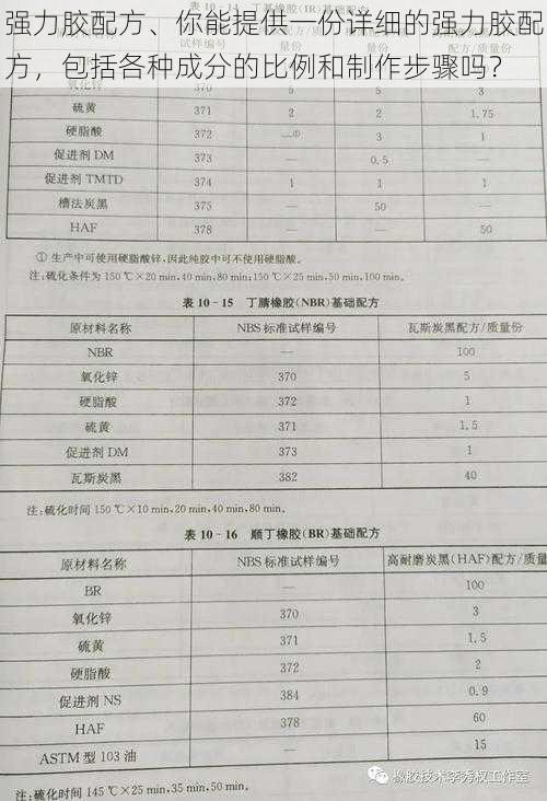 强力胶配方、你能提供一份详细的强力胶配方，包括各种成分的比例和制作步骤吗？