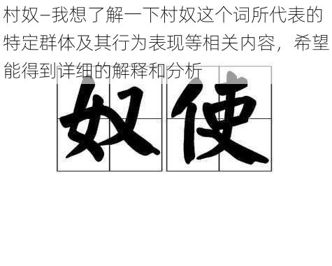 村奴—我想了解一下村奴这个词所代表的特定群体及其行为表现等相关内容，希望能得到详细的解释和分析