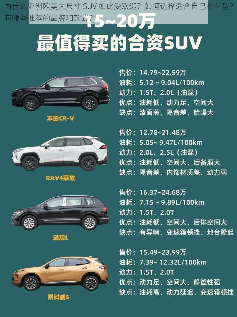 为什么亚洲欧美大尺寸 SUV 如此受欢迎？如何选择适合自己的车型？有哪些推荐的品牌和款式？