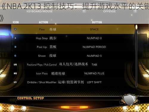 《NBA 2K13 控制技巧：提升游戏水平的关键》