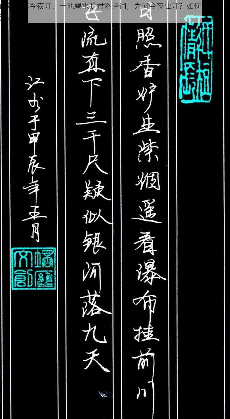 两瓣红莲今夜开，一池碧水盼君浴诗词，为何今夜独开？如何引得君来浴？