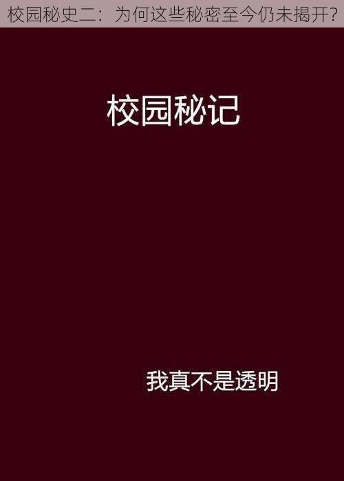 校园秘史二：为何这些秘密至今仍未揭开？