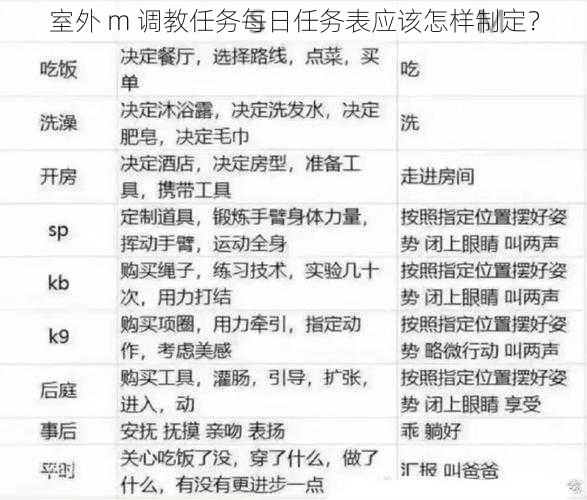 室外 m 调教任务每日任务表应该怎样制定？