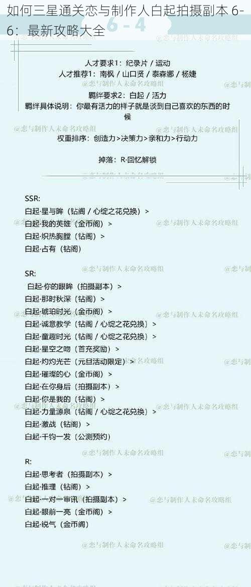 如何三星通关恋与制作人白起拍摄副本 6-6：最新攻略大全