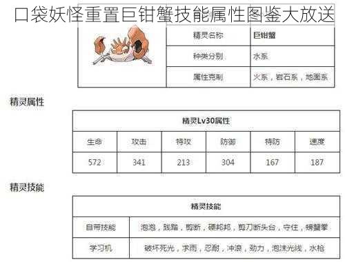 口袋妖怪重置巨钳蟹技能属性图鉴大放送